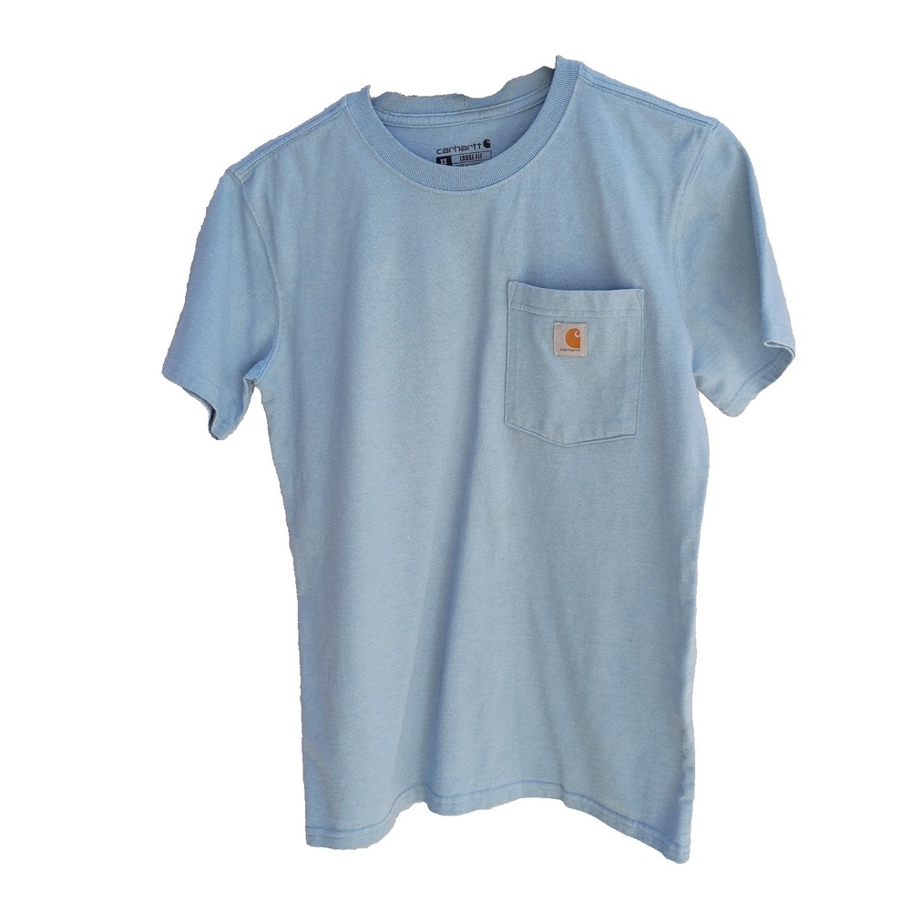 Carhartt Men XS Loose Fit K87 Pocket T-Shirt Light Blue Crew Neck Short Sleeve